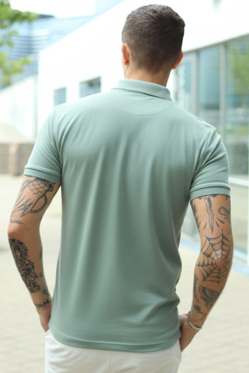 Selected Fave Zip Polo Ss Aqua Gray - Image 4